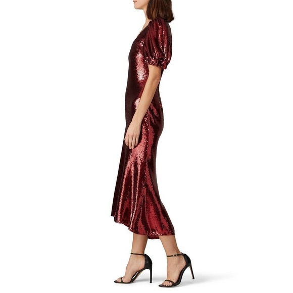 Keepsake Farewell Dress Sequin Midi Hourglass Short Sleeves Back Zip Size 6 Red - Picture 2 of 9